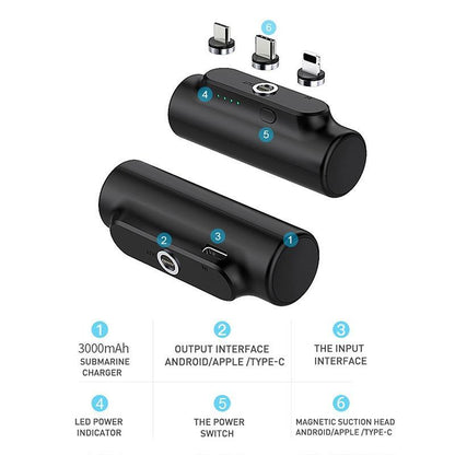 3в1 Магнитен безжичен Power Bank 3000 mAh /черен/