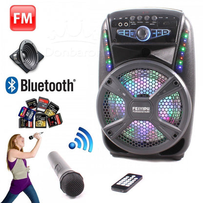 Активна Bluetooth караоке тонколона с LED светлини, безжичен микрофон и дистанцонно, 8" Feiyipu ES-81