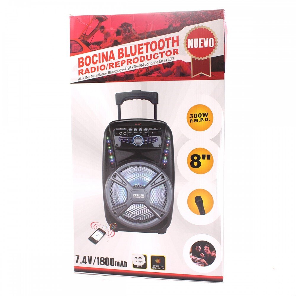 Активна Bluetooth караоке тонколона с LED светлини, безжичен микрофон и дистанцонно, 8" Feiyipu ES-81