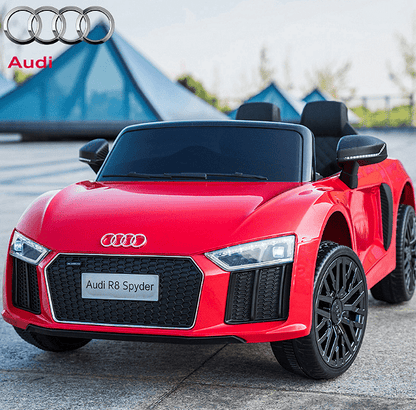 Акумулаторна кола Audi R8 Spyder, С меки гуми и кожена седалка, 12V, Paзмep 106x62x48cм., Черна