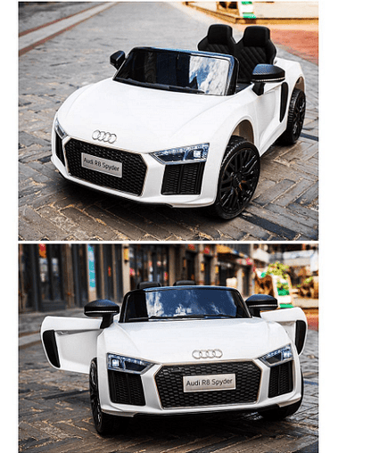 Акумулаторна кола Audi R8 Spyder, С меки гуми и кожена седалка, 12V, Paзмep 106x62x48cм., Черна