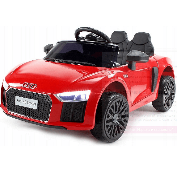 Акумулаторна кола Audi R8 Spyder, С меки гуми и кожена седалка, 12V, Paзмep 106x62x48cм., Черна