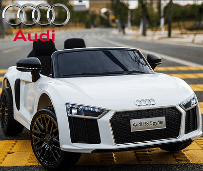 Акумулаторна кола Audi R8 Spyder, С меки гуми и кожена седалка, 12V, Paзмep 106x62x48cм., Черна