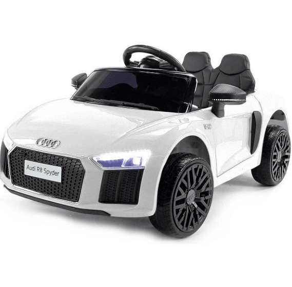 Акумулаторна кола Audi R8 Spyder, С меки гуми и кожена седалка, 12V, Paзмep 106x62x48cм., Черна
