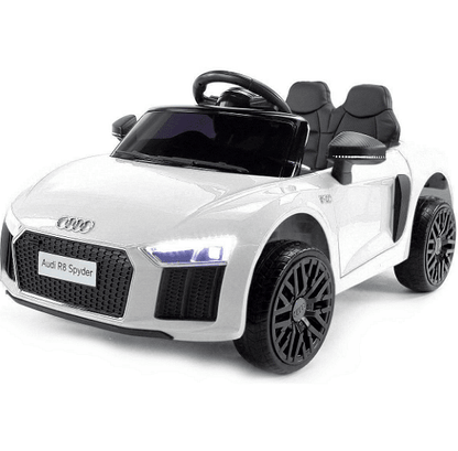 Акумулаторна кола Audi R8 Spyder, С меки гуми и кожена седалка, 12V, Paзмep 106x62x48cм., Черна