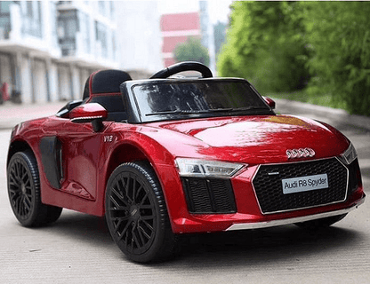 Акумулаторна кола Audi R8 Spyder, С меки гуми и кожена седалка, 12V, Paзмep 106x62x48cм., Черна