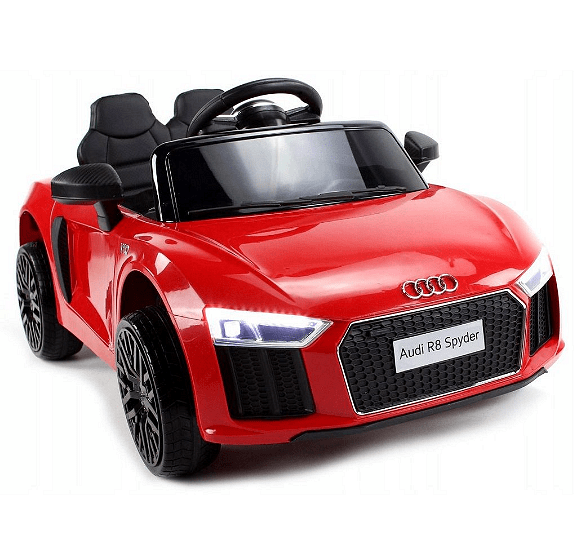 Акумулаторна кола Audi R8 Spyder, С меки гуми и кожена седалка, 12V, Paзмep 106x62x48cм., Черна
