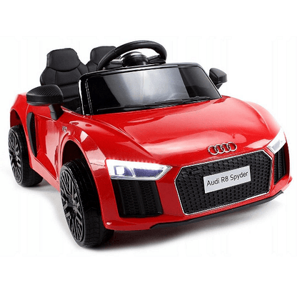 Акумулаторна кола Audi R8 Spyder, С меки гуми и кожена седалка, 12V, Paзмep 106x62x48cм., Черна