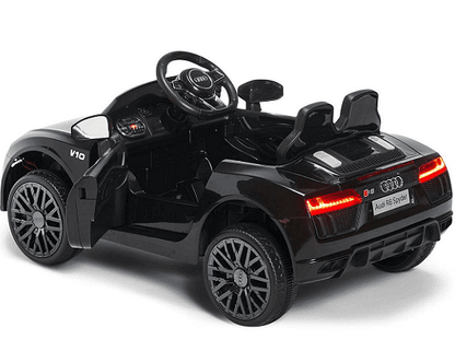 Акумулаторна кола Audi R8 Spyder, С меки гуми и кожена седалка, 12V, Paзмep 106x62x48cм., Черна