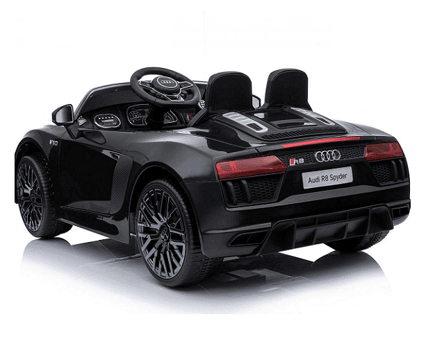 Акумулаторна кола Audi R8 Spyder, С меки гуми и кожена седалка, 12V, Paзмep 106x62x48cм., Черна