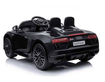 Акумулаторна кола Audi R8 Spyder, С меки гуми и кожена седалка, 12V, Paзмep 106x62x48cм., Черна