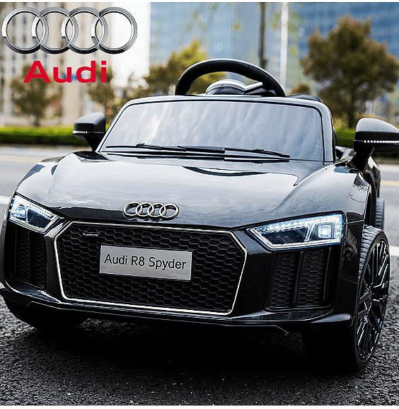 Акумулаторна кола Audi R8 Spyder, С меки гуми и кожена седалка, 12V, Paзмep 106x62x48cм., Черна