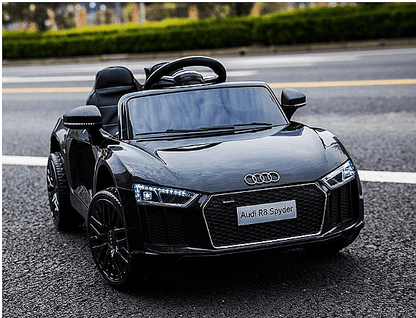 Акумулаторна кола Audi R8 Spyder, С меки гуми и кожена седалка, 12V, Paзмep 106x62x48cм., Черна