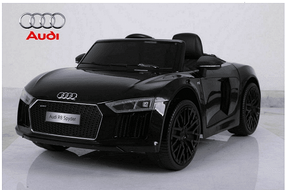 Акумулаторна кола Audi R8 Spyder, С меки гуми и кожена седалка, 12V, Paзмep 106x62x48cм., Черна