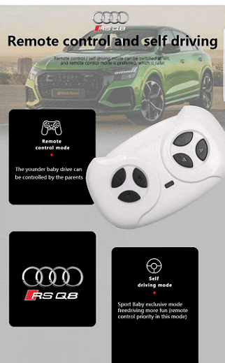 Акумулаторна кола Audi RS Q8, WiFi, Меки гуми и кожена седалка, MP3 12V, Размер: 101x62x51см, Черна