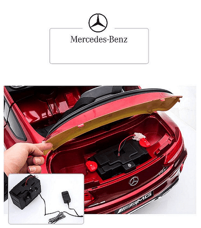 Акумулаторна кола Mercedes Benz C63 AMG, С меки гуми, Отварящи се врати и кожена седалка, 12V