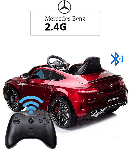 Акумулаторна кола Mercedes Benz C63 AMG, С меки гуми, Отварящи се врати и кожена седалка, 12V