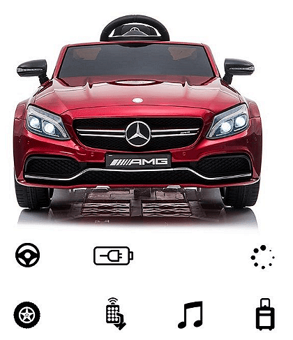 Акумулаторна кола Mercedes Benz C63 AMG, С меки гуми, Отварящи се врати и кожена седалка, 12V