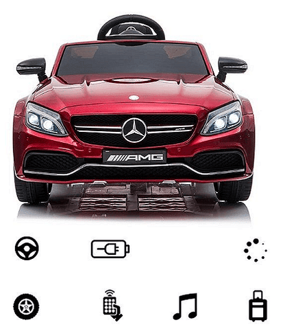 Акумулаторна кола Mercedes Benz C63 AMG, С меки гуми, Отварящи се врати и кожена седалка, 12V