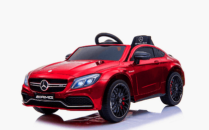 Акумулаторна кола Mercedes Benz C63 AMG, С меки гуми, Отварящи се врати и кожена седалка, 12V