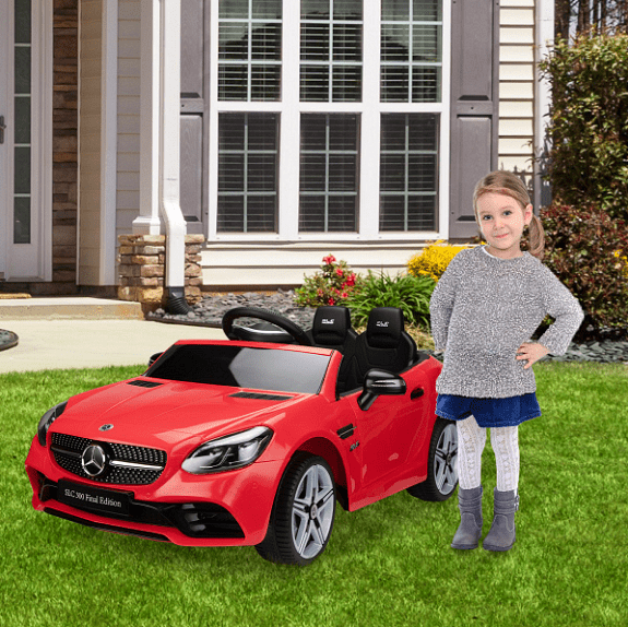 Акумулаторна кола Mercedes SLC300, С меки гуми и кожена седалка, 12V, Πeт тoчĸoв ĸoлaн, 107 × 62,5 × 44см