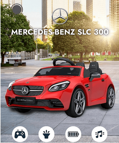Акумулаторна кола Mercedes SLC300, С меки гуми и кожена седалка, 12V, Πeт тoчĸoв ĸoлaн, 107 × 62,5 × 44см