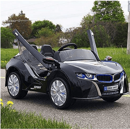 Акумулаторна кола тип BMW 12V с WiFi, кожена седалка и меки гуми, Черна