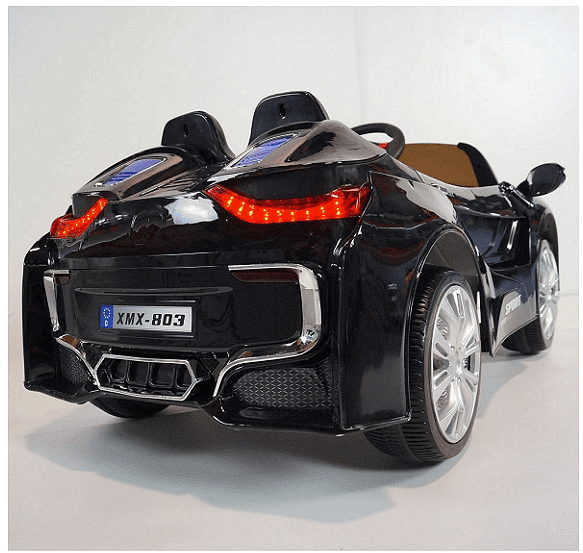 Акумулаторна кола тип BMW 12V с WiFi, кожена седалка и меки гуми, Черна