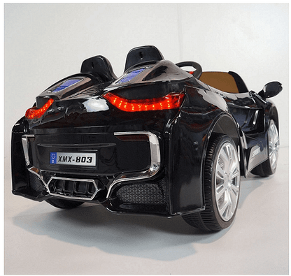 Акумулаторна кола тип BMW 12V с WiFi, кожена седалка и меки гуми, Черна
