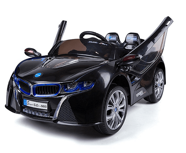 Акумулаторна кола тип BMW 12V с WiFi, кожена седалка и меки гуми, Черна