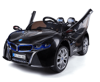 Акумулаторна кола тип BMW 12V с WiFi, кожена седалка и меки гуми, Черна