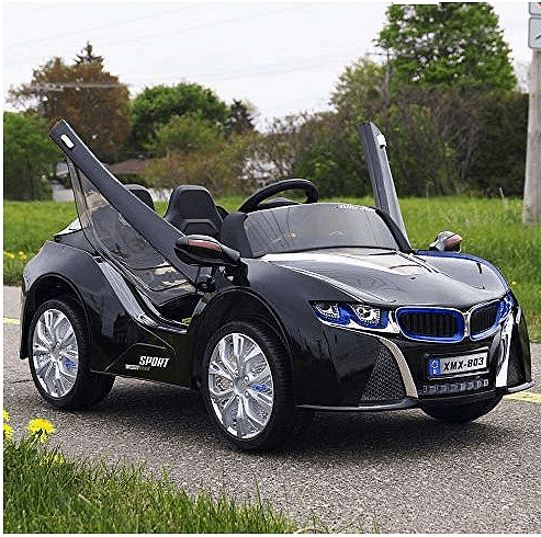Акумулаторна кола тип BMW 12V с WiFi, кожена седалка и меки гуми, Черна