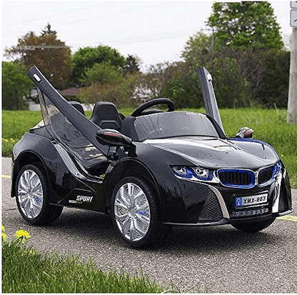 Акумулаторна кола тип BMW 12V с WiFi, кожена седалка и меки гуми, Черна
