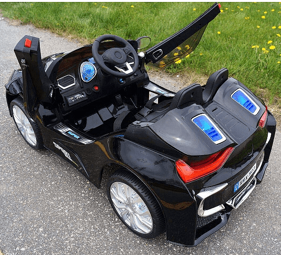 Акумулаторна кола тип BMW 12V с WiFi, кожена седалка и меки гуми, Черна