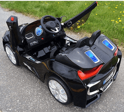 Акумулаторна кола тип BMW 12V с WiFi, кожена седалка и меки гуми, Черна