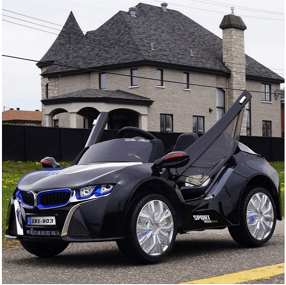 Акумулаторна кола тип BMW 12V с WiFi, кожена седалка и меки гуми, Черна