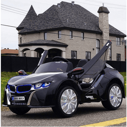 Акумулаторна кола тип BMW 12V с WiFi, кожена седалка и меки гуми, Черна