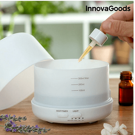 Арома Дифузер за етерични масла InnovaGoods, Овлажнител и ароматизатор, 15 режима на светене, Таймер, LED, 300 мл, Многоцветен