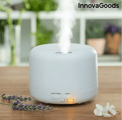 Арома Дифузер за етерични масла InnovaGoods, Овлажнител и ароматизатор, 15 режима на светене, Таймер, LED, 300 мл, Многоцветен