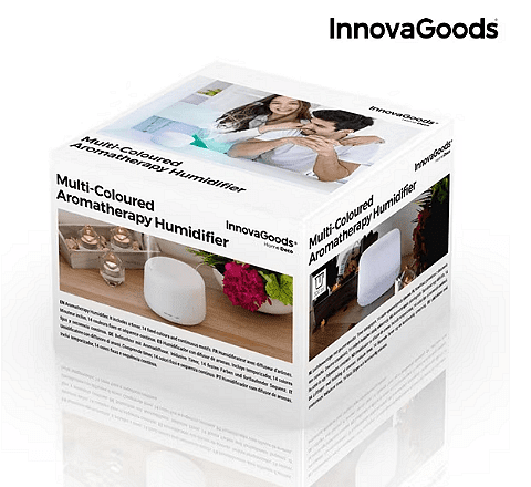 Арома Дифузер за етерични масла InnovaGoods, Овлажнител и ароматизатор, 15 режима на светене, Таймер, LED, 300 мл, Многоцветен