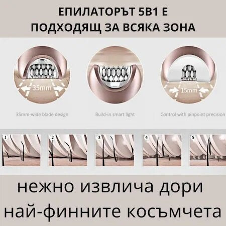 Епилатор 5в1 Kemei Четка за лице, Самобръсначка, Масажор