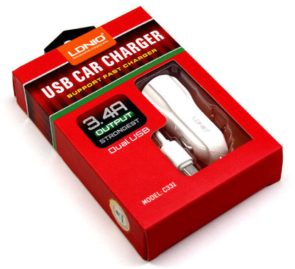 Fast Зарядно за Кола LDNIO 3.4A 12V Car Charger Lightning кабел