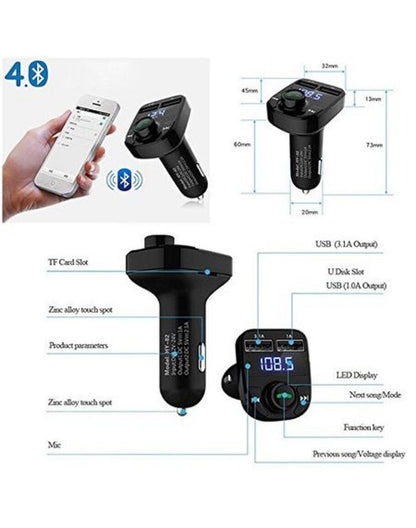 FM Трансмитер X8 - Bluetooth, USB, FM аудио предавател, MP3 плейър, Handsfree