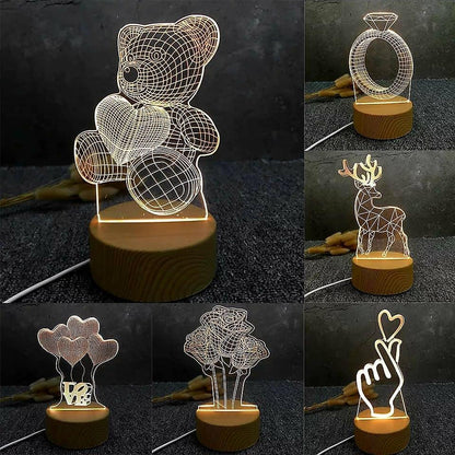Холограмна LED 3D нощна лампа с различни форми