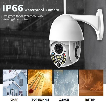 ВОДОУСТОЙЧИВА WIFI FULL HD 2.0MP 17 LED 355° въртяща камера с Motion Tracking