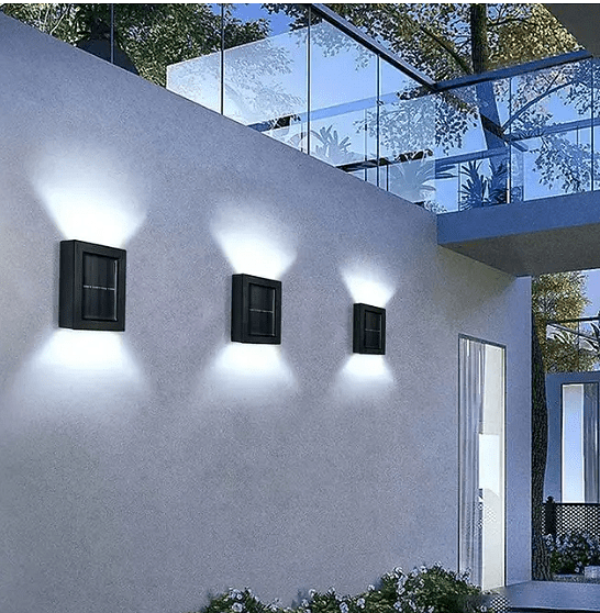 Комплект сензорна соларна лампа за стена, Време на светене 6-10 часа, Черна, 3 броя