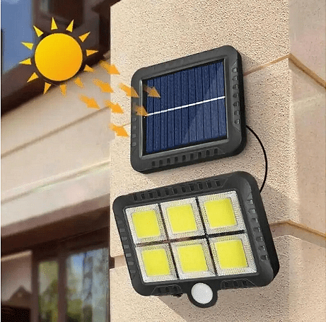 LED лампа със соларен панел, PIR сензор за движение, дистанционно управление, нощна улична лампа, черен,,