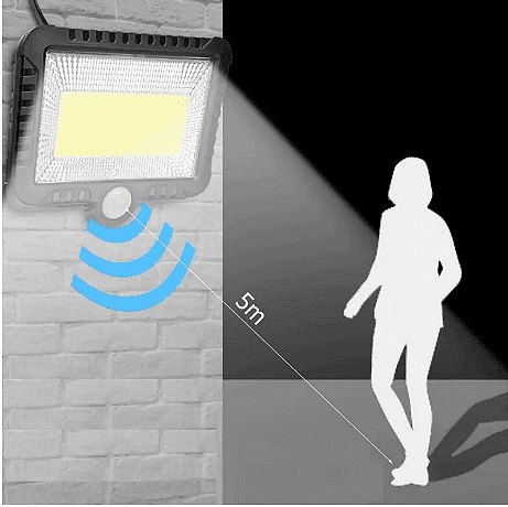 LED лампа със соларен панел, PIR сензор за движение, дистанционно управление, нощна улична лампа, черен,,