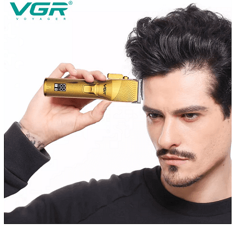 Машинка за подстригване VGR 280, Стоманено острие, LCD дисплей, 6 приставки, Кука за закачане, Златен