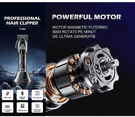 Машинка за подстригване VGR, V-653, 2500mAh батерия,DLC ножове, Черна